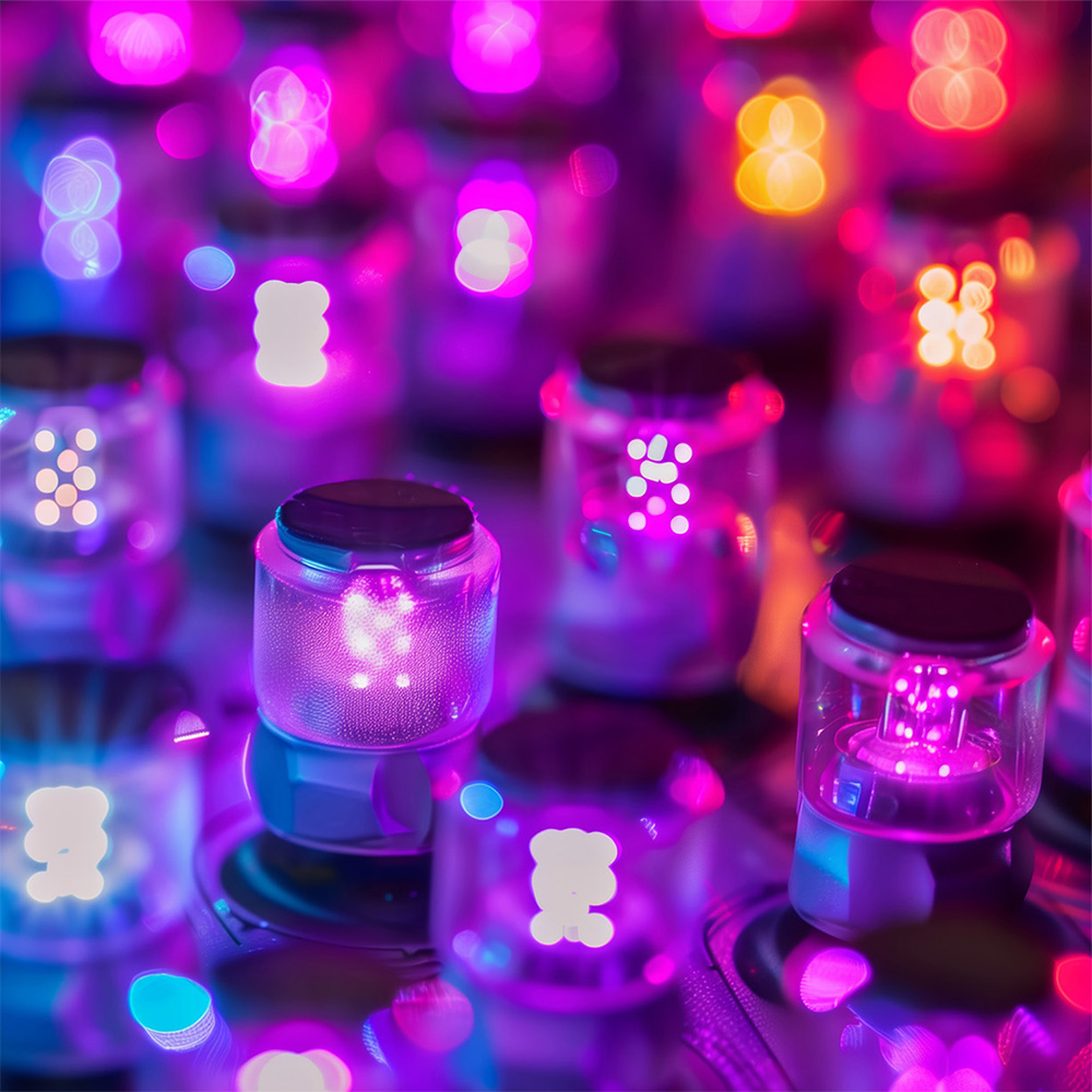Leuchtende elektronische Bauteile mit intensiven Farben – individuelle Farbkonzepte für Schalter, Anzeigen und LED-Komponenten in der Elektrotechnik